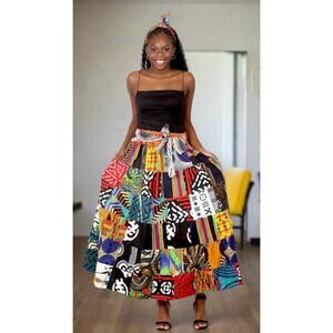 Long Length African Cotton Skirt - Patch Skirt Design